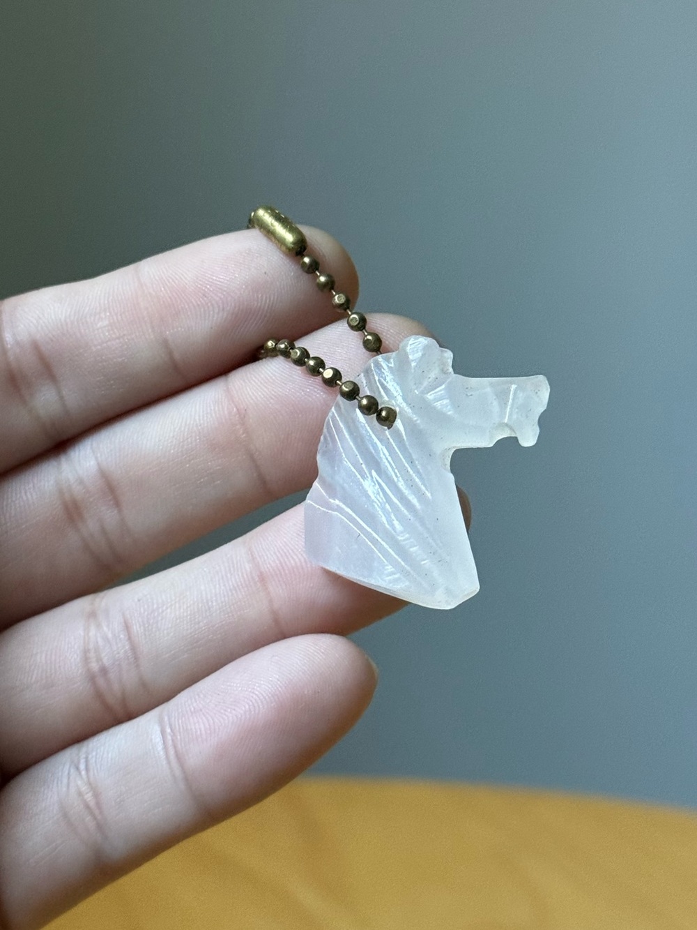 Clear Quartz Stone 1" Vintage Carved Horse Head Pendant Keychain